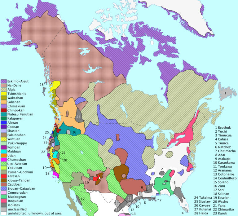 La distribuzione delle lingue native in Nordamerica